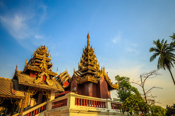 Landmark wat thai, sunset in temple Chiang mai Thailand