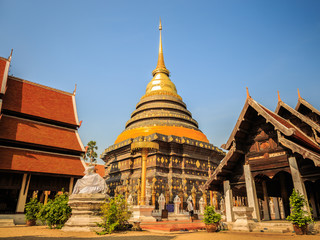 Landmark wat thai, sunset in temple Chiang mai Thailand