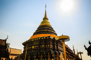 Landmark wat thai, sunset in temple Chiang mai Thailand