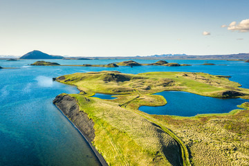 Naklejka premium Myvatn Lake landscape at North Iceland. Wiew from above