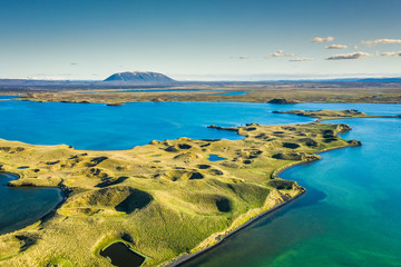 Myvatn Lake landscape at North Iceland. Wiew from above - 290490009