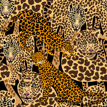 Seamless vector animal print with jaguar spots.