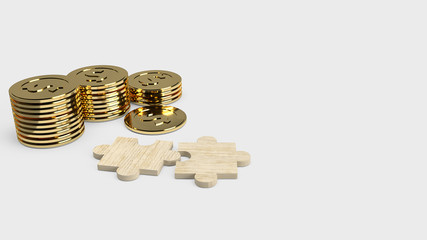  jigsaw  puzzle and gold coins  for business concept 3d rendering.