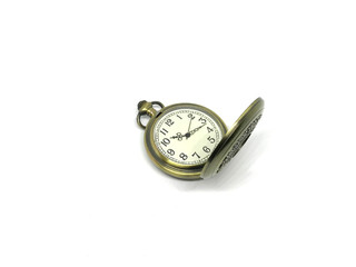 Pocket Watch gold vintage with white background.