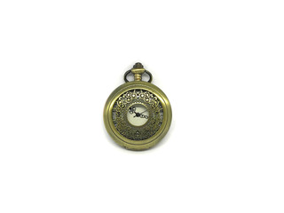 Pocket Watch gold vintage with white background.