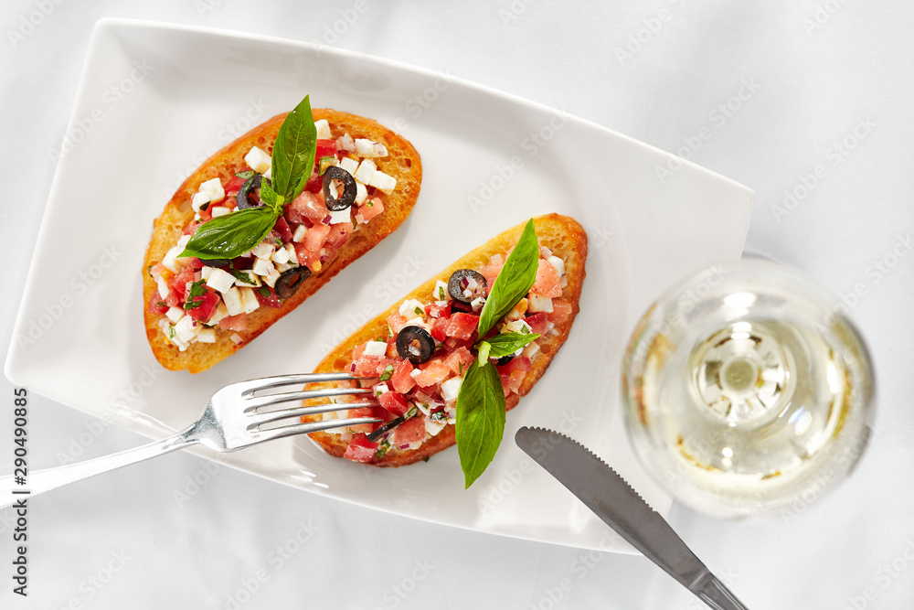 Canvas Prints italian appetizer bruschetta with tomatoes, cheese and basil