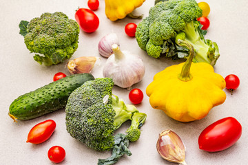 Cooking food background with fresh vegetables. Autumn harvest, preparation healthy meal concept