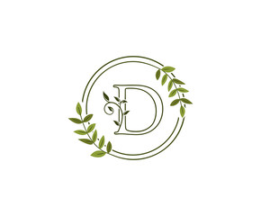 Circle nature letter D leaf icon logo design concept, floral logo D icon design.