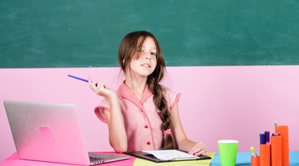Educative content. Schoolgirl surfing internet. Parental advisory concept. Online course. Online...