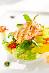 Warm Salad with Grilled Salmon and Vegetables