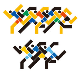   Running race, marathon, Abstractly geometric stylized. colorful abstract stylized Illustration of running people.  Isolated on white background. Vector available.