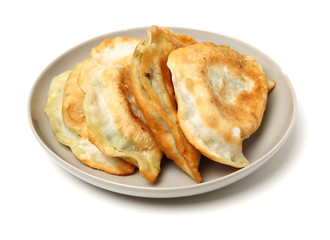 Chinese beijing food - leek dumplings hezi Isolated on a white background
