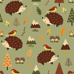 seamless repeat pattern with hedgehogs