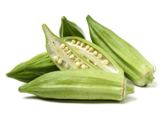 Fresh young okra isolated on white background