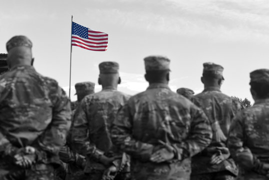 American Soldiers and Flag of USA. US Army. Veteran Day