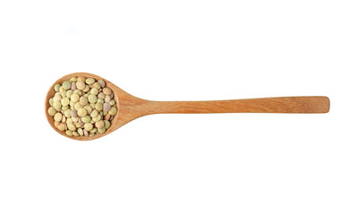 lentils in  spoon isolated on white background