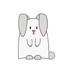 Hand-drawn cheerful eared little rabbit isolated on white background. Illustration for children