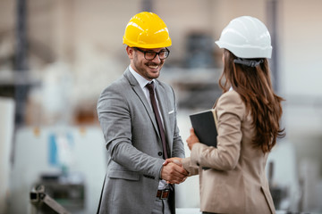Businessman and businesswoman handshaking