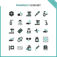 Flat pharmacy and healthcare icon set. Second group. Isolated vector illustration