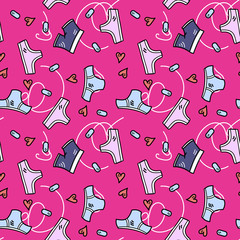 Vector illustration, funny seamless pattern with different types of underpants.