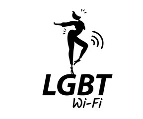 Fototapeta na wymiar Vector illustration, trendy gay man on heels with LGBTQ Wi-Fi text. Black isolated silhouette. Applicable for LGBT, transgender concepts, places advertisement, posters, flyers, stickers.