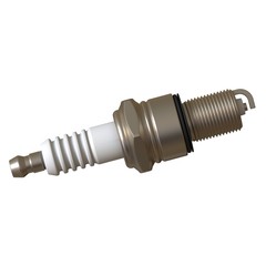 car spark plug used for ignition, Spark plug after use, isolate on white background, made form steel, ceramic, aluminum. 3D rendering of excellent quality in high resolution