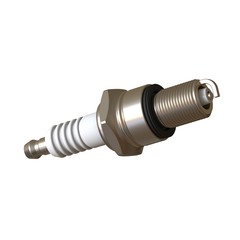 car spark plug used for ignition, Spark plug after use, isolate on white background, made form steel, ceramic, aluminum. 3D rendering of excellent quality in high resolution