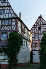 Street in old German town with traditional medieval timber framing houses