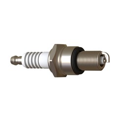 car spark plug used for ignition, Spark plug after use, isolate on white background, made form steel, ceramic, aluminum. 3D rendering of excellent quality in high resolution