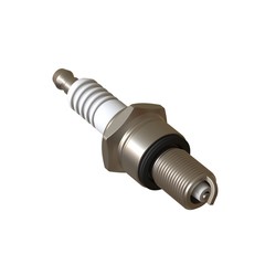 car spark plug used for ignition, Spark plug after use, isolate on white background, made form steel, ceramic, aluminum. 3D rendering of excellent quality in high resolution