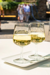 Street wine festival on Mosel river, Germany, during grape harvest