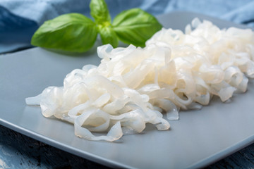 White konjac shirataki noodles, gluten free and no fat diet vegetarian and vegan Asian food