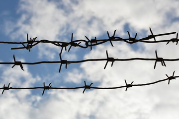 Dark barbed wire against cloudy sky