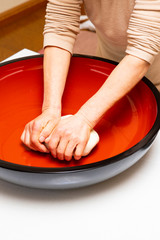 Makeing Japanese traditional buckwheat noodles