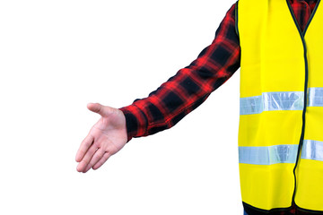 Engineers wait to shake hand on isolate background ,Asian Business people shaking hands,Construction workers reach out to the hands