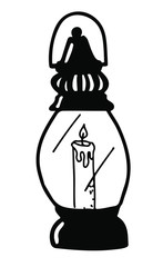 Hand drawn halloween vector icon: vintage candle lantern