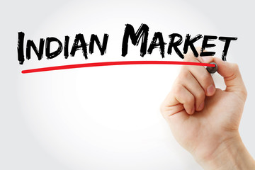 Indian Market text with marker, business concept background