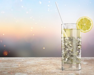 set of cocktails soft and long-drinks ind front of white background