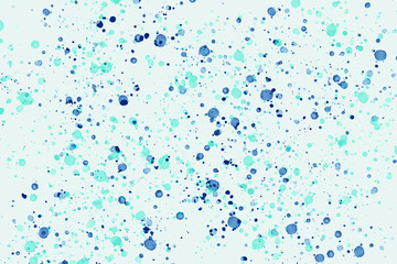 Cyan and blue random round paint splashes on light blue background. Abstract colorful texture for web-design, website, presentations, digital printing, fashion or concept design.