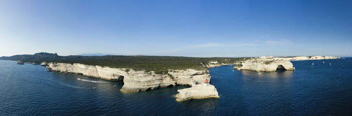 View from above, stunning panoramic view of the lighthouse of Madonnetta at the entrance to the...