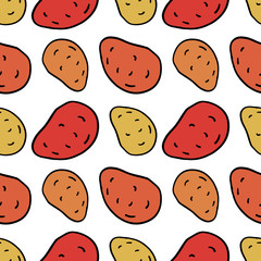 Seamless vector background with painted vegetables. Thanksgiving. Harvest festival. Cheerful autumn. Can be used for wallpaper, textile, invitation card, wrapping, web page background.