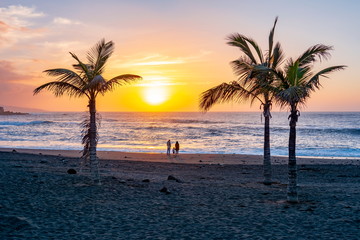 Scenic sunset in Puerto de la Cruz, Canary islands, Tenerife, Spain