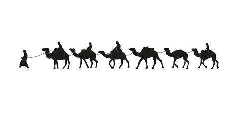 Camel caravan silhouette. Vector illustration isolated on white background.