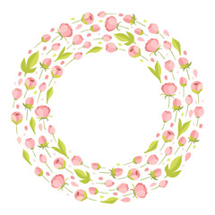 Vector illustration. Place for text. Flowers frame, botany, leaves, rose, floral. The perfect design for greeting card, packaging, wedding card, kitchen decor, cosmetics, natural, organic products