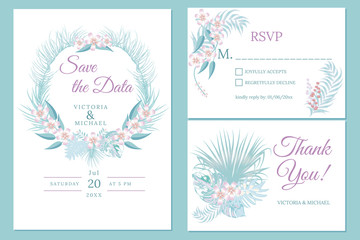 Wedding invitation card design, floral invite, soft pastel colors