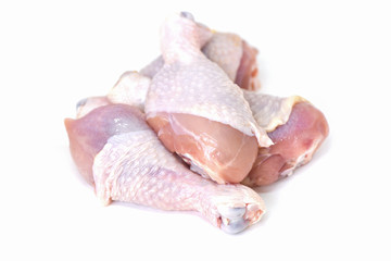 raw chicken leg isolated on white background - fresh uncooked chicken meat for cooking food