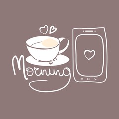 Coffee time, graphic composition for cafe advertising, printed sheet, vector clip art