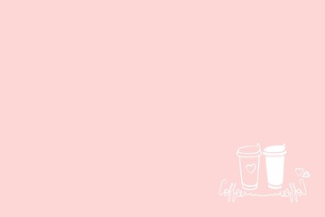 Page design for printed products on the theme of morning coffee, breakfast, cafe, graphic drawing on a pink background, in vector