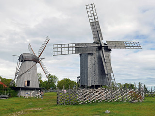 Fototapeta na wymiar Old windmills on the island of Saaremaa in Estonia