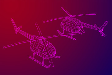 Helicopter aircraft vehicle. Wireframe low poly mesh vector illustration.